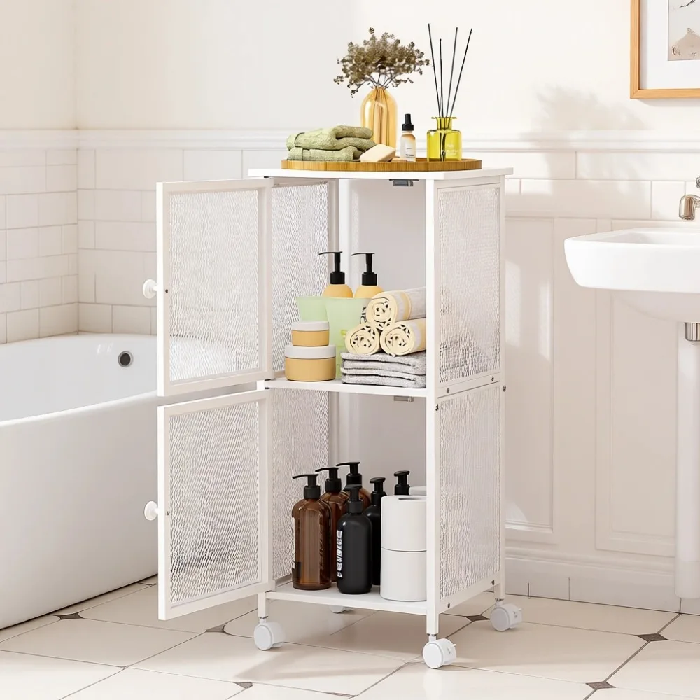 

Компактная белая передвижная полка для ванной комнаты, узкая металлическая тележка с дверцами для небольших помещений, прачечных и кухонь