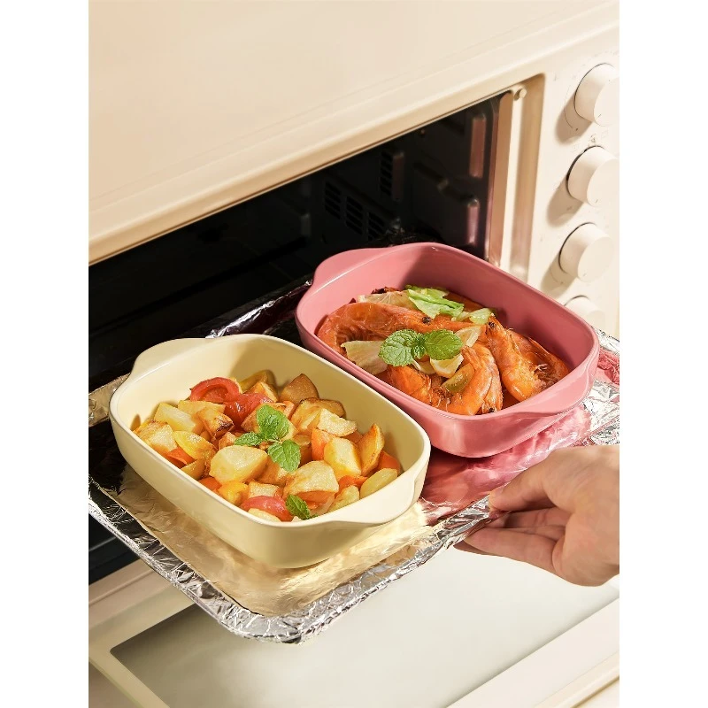 

Baked rice plate, ceramic binaural baking bowl, household microwave oven plate