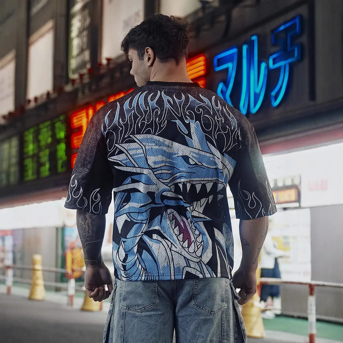 

YA Trendy Brand oversized t-shirt Street leisure quick drying Breathable Large Mesh shirt animation graphic tee Short Sleeve top