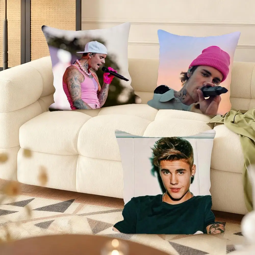 Cool J-Justin B-Bieber Cushion Cover Soft Plush Sofa Cushion Cover｜Double-Sided Printed Decorative Pillow Case｜Warm Home Gift