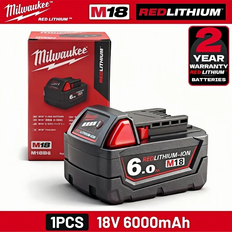 100% New Milwaukee M18 6.0Ah High Output Battery 18V Lithium-ion Rechargeable for Milwaukee M18 Cordless Power Tools 18v Battery