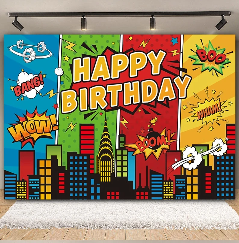 Superhero Birthday Baby Shower Backdrop Photography Super City Boom Building Skyscraper Kids Newborn Portrait Photo Background