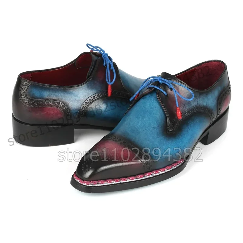 

Mixed Color Knitted Carving Design Men Derby Shoes Fashion Lace up Men Shoes Luxury Handmade Party Feast Banquet Men Dress Shoes