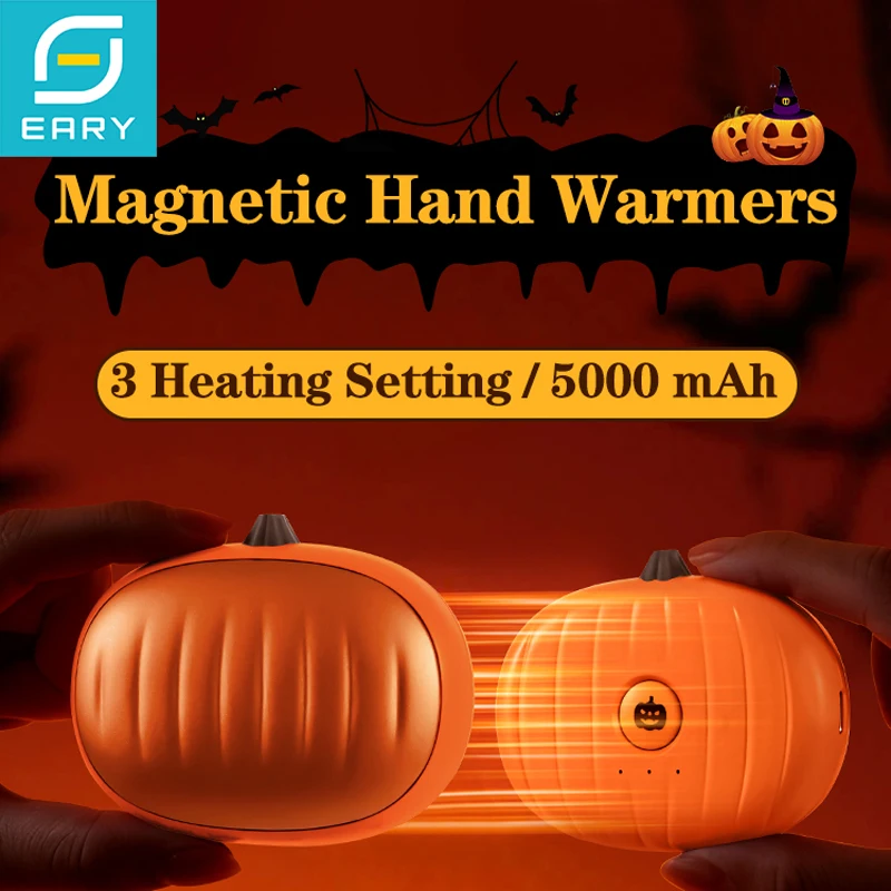 Eary Magnetic Rechargeable Hand Warmers 5000mAh Pocket Portable Hands Heater Halloween Gifts for Men Women Kid Winter Essentials