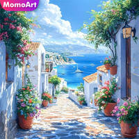 Momoart Seaside Diamond Painting Town Landscape DIY Picture Rhinestones Diamond Embroidery House Mosaic Street Child Hobby