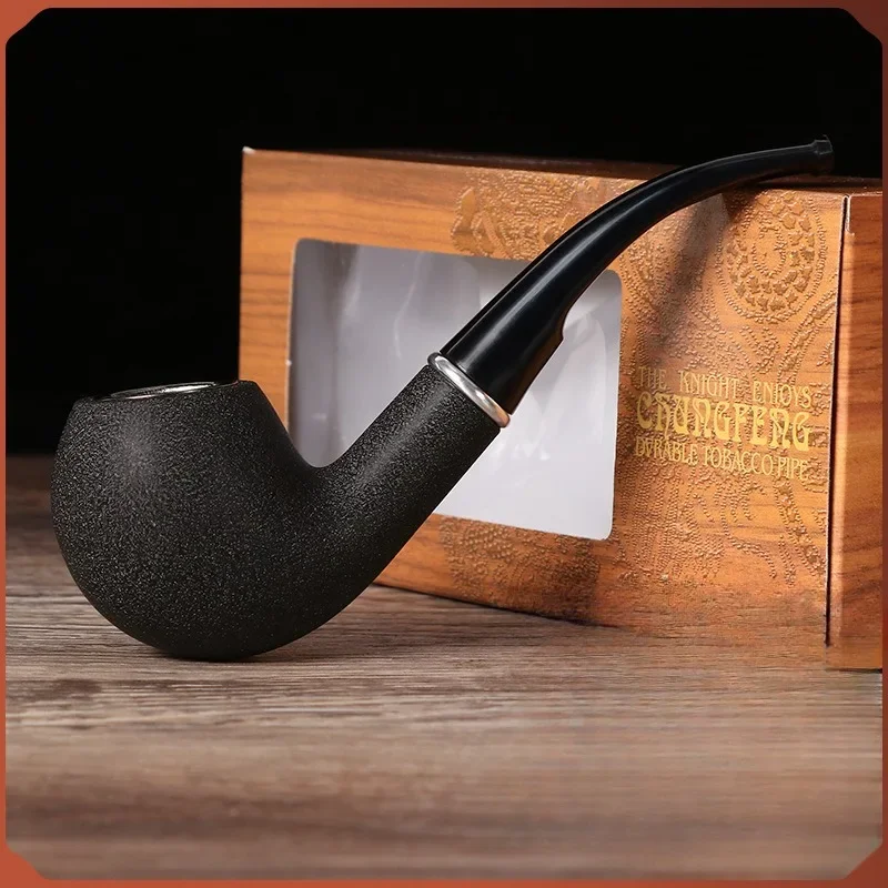 

Retro Black Frosted Old-fashioned Men's Pipe Curved Bakelite Durable Resin Filter Pipe Cigar Pipes