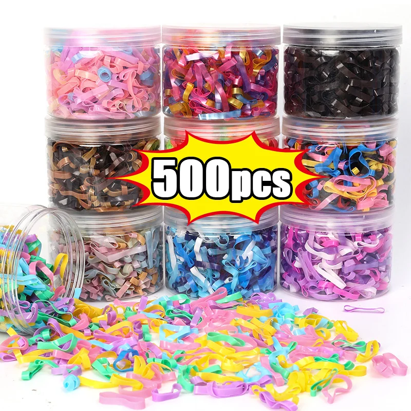 500pcs/box Colors Thick Rubber Bands Disposable Children Girls Scrunchies Elastic Hair Ties Rope Ring Headband Hair Accessoires