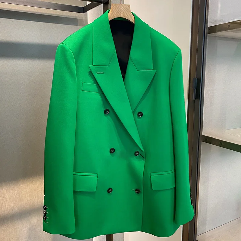 Giacca Blazer verde Vintage donna 2023 primavera nuovo coreano doppiopetto top moda ufficio vestito cappotto donna capispalla Casual