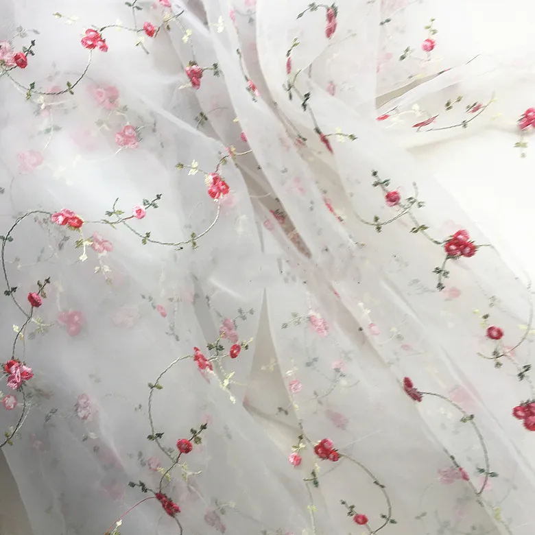 Hot Organza Bottom Small Flower Embroidered Fabric Curtains Women\'s Stage Costume DIY and other embroidered fabrics