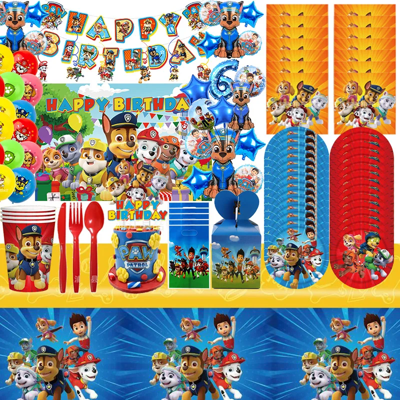 Paw Patrol Birthday Decoration Tableware Cups Plate Balloons Backdrop Banner Happy Birthday Paw Patrol Child Party Supplies