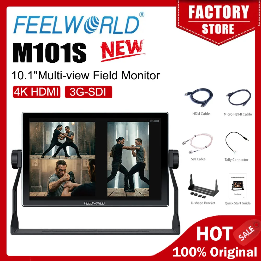 FEELWORLD M101S 10.1" 1200NIT Multiple Screen Monitor 1920x1200 IPS 3G-SDI HDMI 2.0 LUT HDR 1920x1200 Pixels