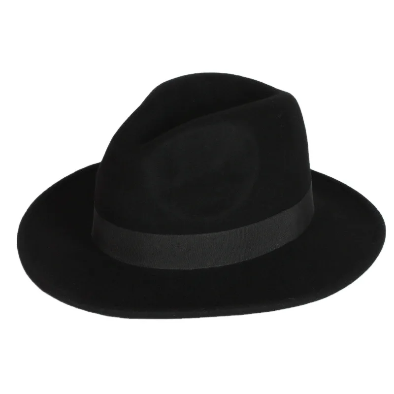 

Autumn And Winter Fashion Stylish 100% Wool Felt Hat Ladies Wide Brim Fedora Solid Color Black Hat Wholesale For Women