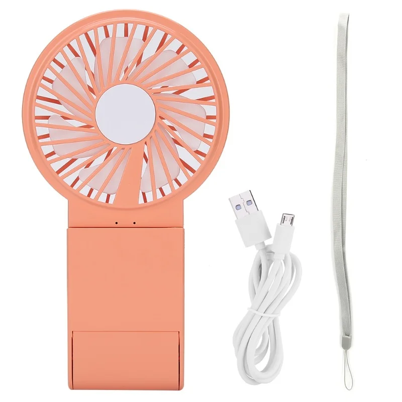 مروحة صغيرة محمولة باليد مع مرآة مكياج خفيفة ملونة وشحن USB برتقالي #3