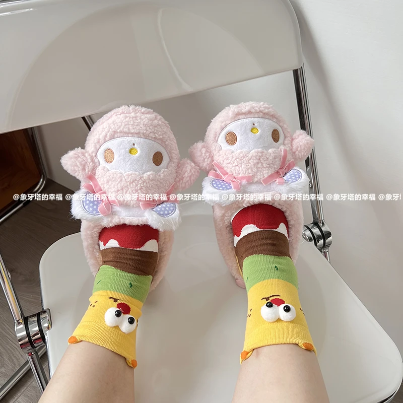 Sanrio My Melody Slippers Sweet Piano Warm Indoor Shoes Kawaii Hello Kitty Home Cotton Shoes Non-slip Flat Girl