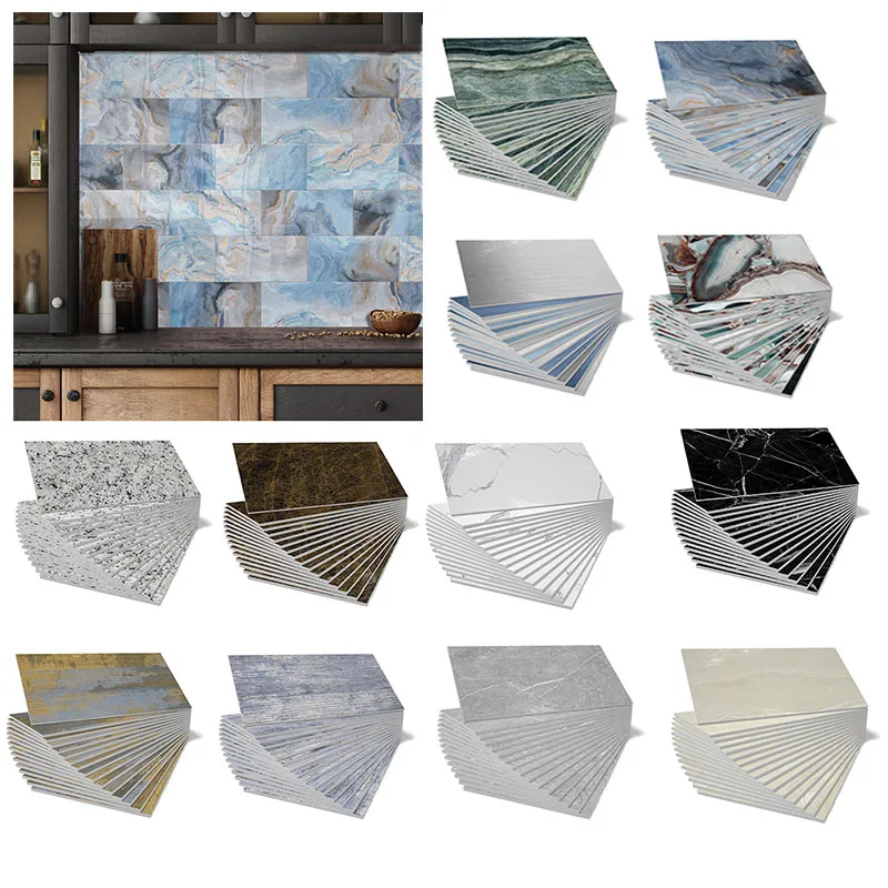 16PCS Waterproof Multi Marble Wall Tile Stickers Oilproof Self-Adhesive Decals For Kitchen Bathroom Homeelf-adhesive Decorative