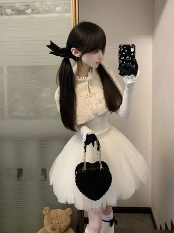 

Elegant Rich Girl Short Dress Set with Cloak Outerwear Spring 2026 Whole Suite High Quality Fashionable Women's Ensemble