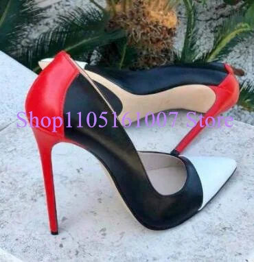 

Mixed Color Pointed Toe Woman Leather Pumps Sexy Stiletto Heel Lady Dress Shoes Female Large Size Office Banquet Shoes