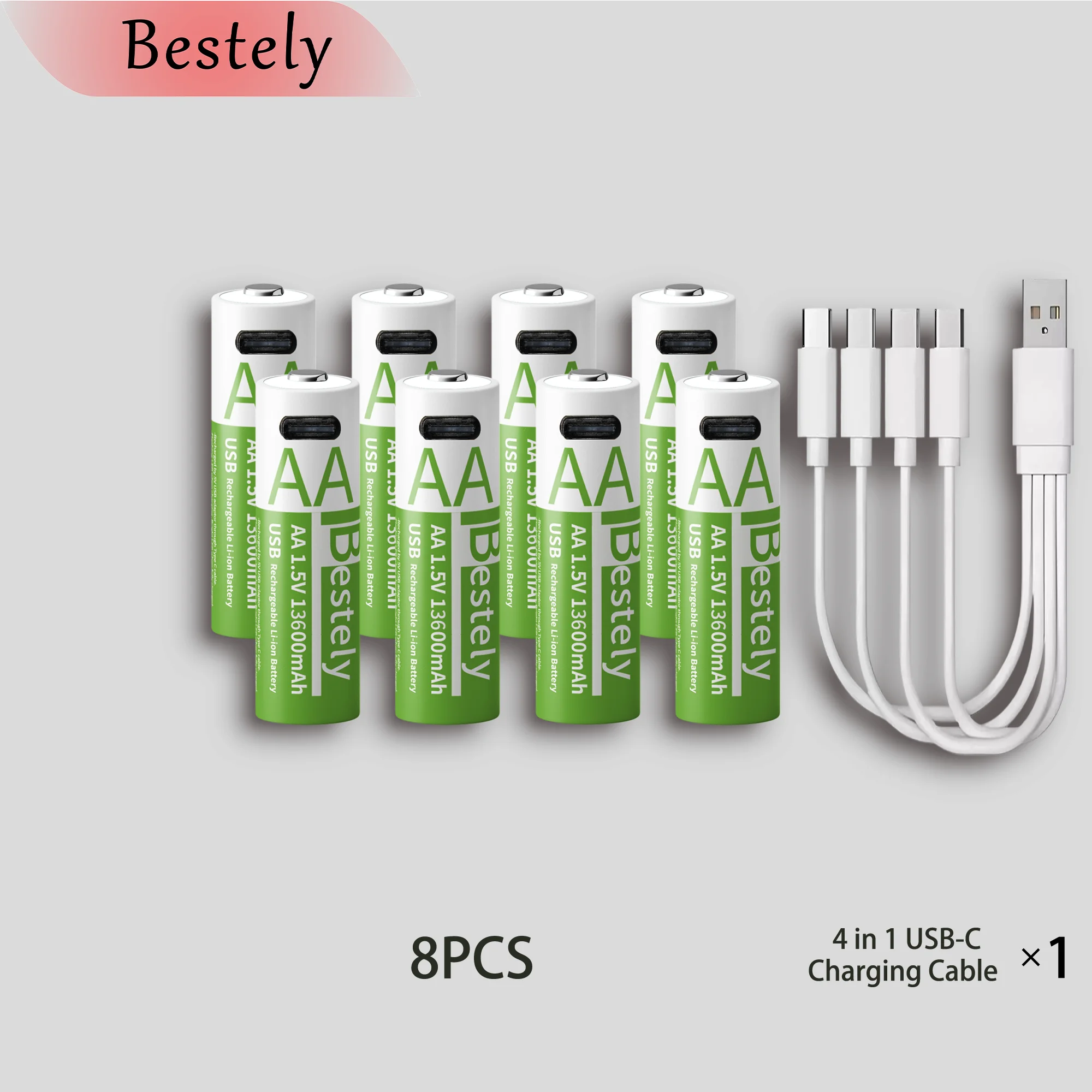 Beste 1,5 V AA 13600 mAh oplaadbare lithiumbatterij Langdurig snel opladen Li-ionbatterijen 2000 cycli met USB-C-kabels