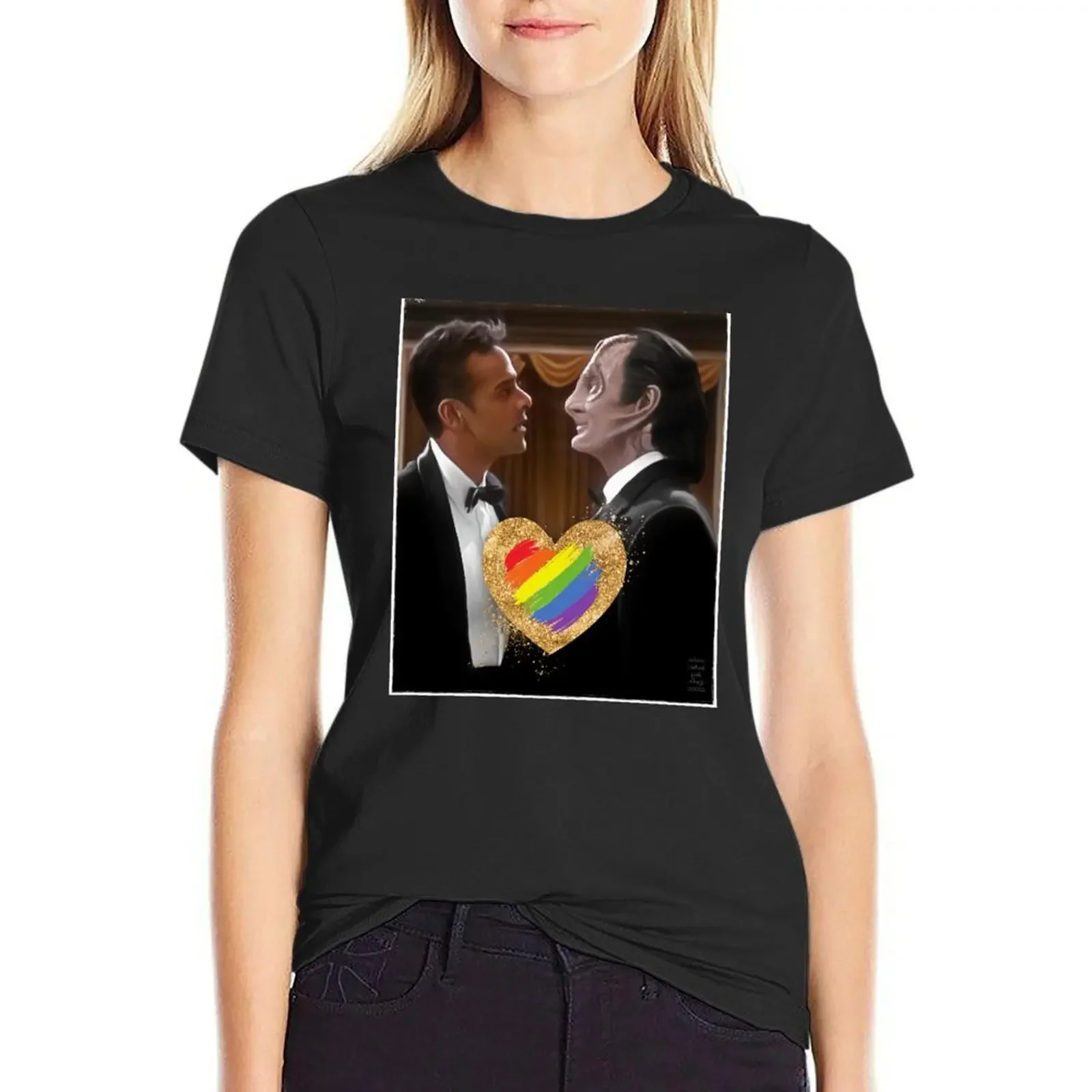 

Tuxedo Garashir Gold Rainbow Heart T-Shirt customs oversized heavyweights Women's summer blouses 2025
