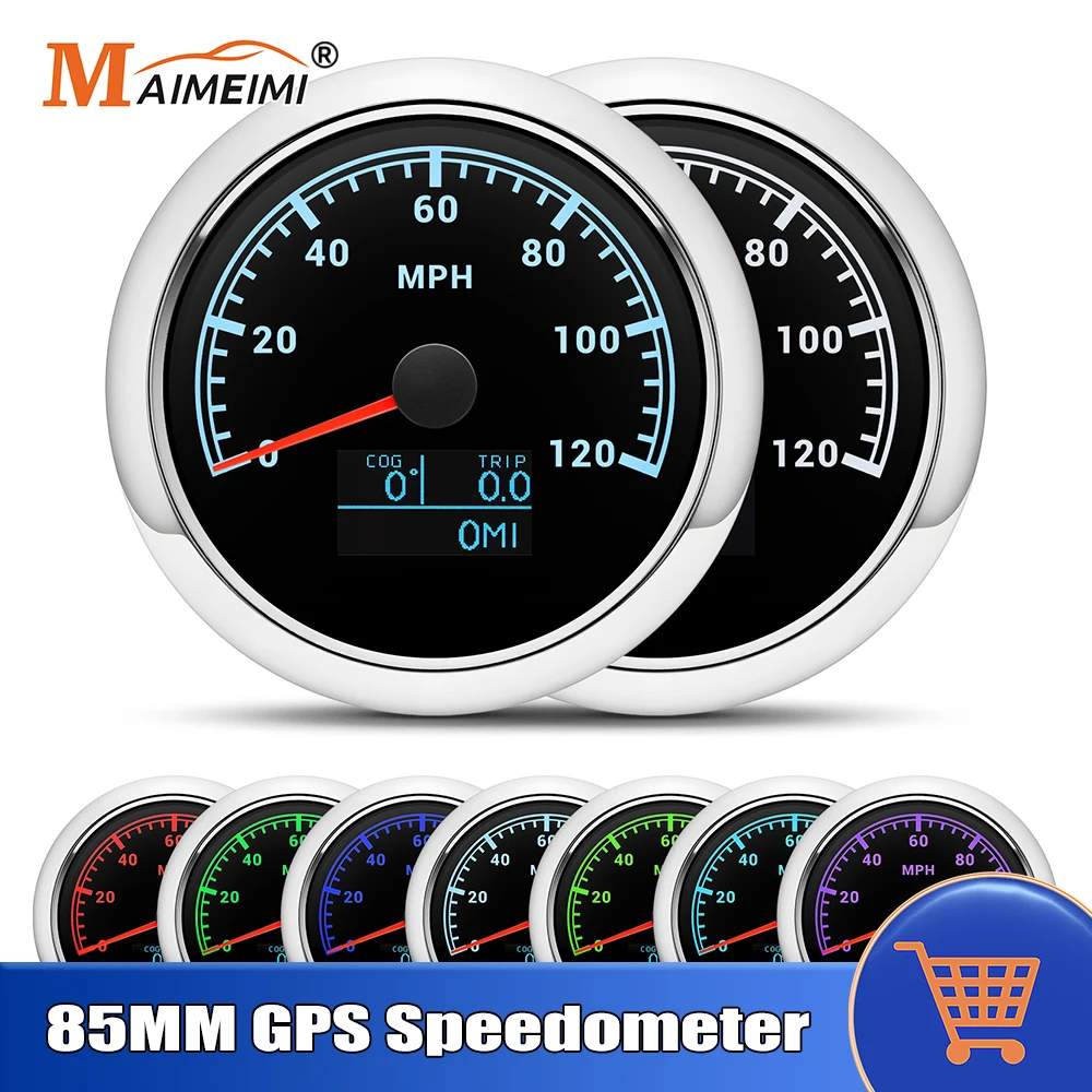 

7 Color Backlight LED Auto Car 85mm GPS Speedometer Gauge With GPS antenna 60MPH,120MPH For Marine Boat Yacht COG TRIP Odometer