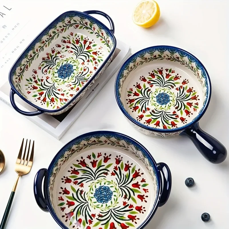 Set of 2 Ceramic Tableware Bowls, Vintage Design, Oven Safe for Home Kitchen Dining Daily Use