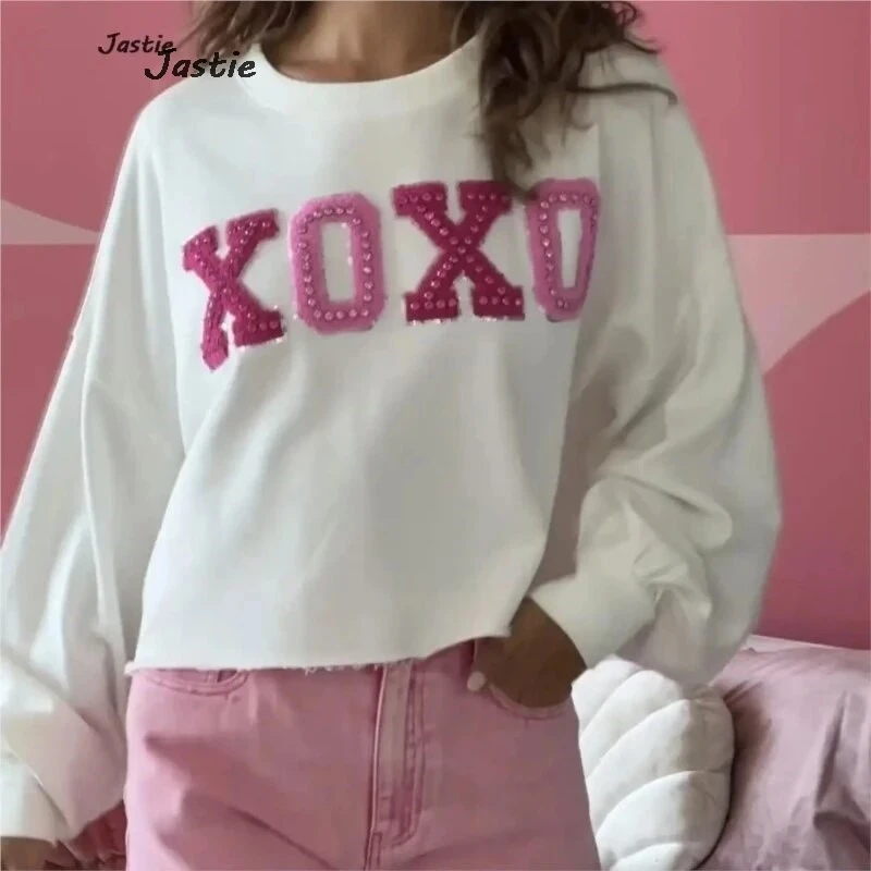 Long Sleeve Sweatershirt Cotton Blend Love Embroidery Versatile Pullover 2024 New Valentine\'s Day