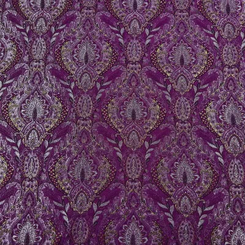Purple Bright Thread Jacquard Fabric Ethnic Style Relief Jacquard Dress Coat Clothing Designer for Diy Sewing Cloth