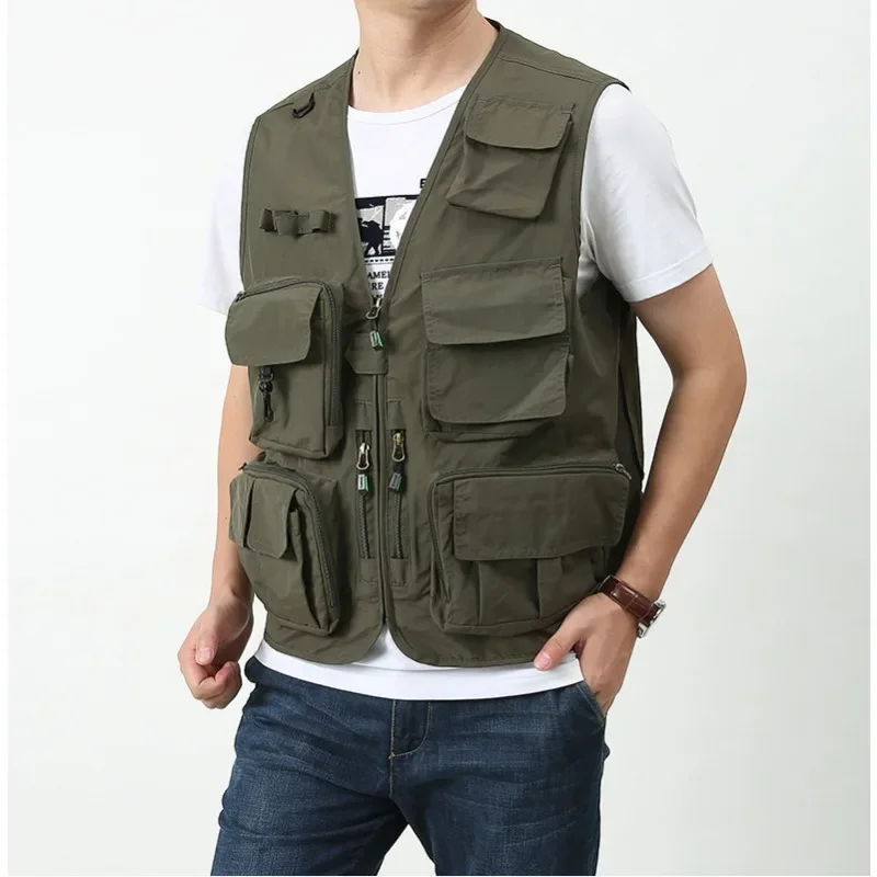 

Outdoor Zip Vest Sleeveless Jacket Work Multi Pocket Multi-pockets Wear MAN Multi-pocket Camping Padding Hunting Men Fashion