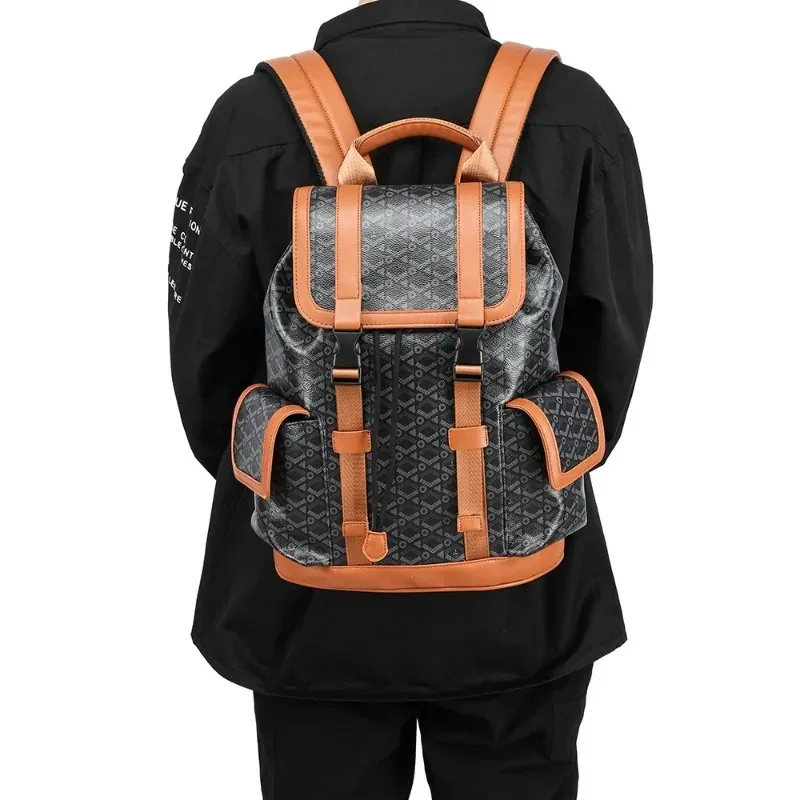 

Fashion Flap Pockets Men's Backpacks Luxury Plaid Backpack Men Large Capacity Travel Bags 15-inch Laptop Backpack Male Schoolbag