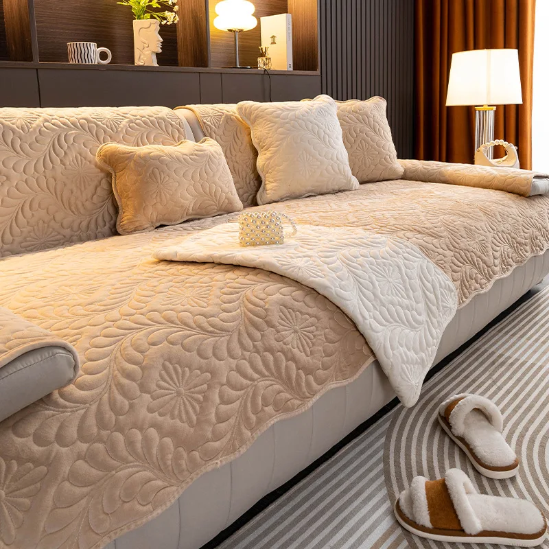 

Sofa Cover Thicken Plush Jacquard Solid Color Non-Slip Couch Cushion for Living Room Soft Universal Sofa Cover Towel Sofa Mat