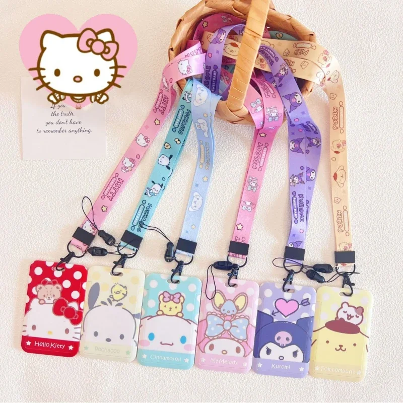 

hello kitty long rope halter chest card sanrio kuromi holder can reach duck ID student passport cover children's birthday gift