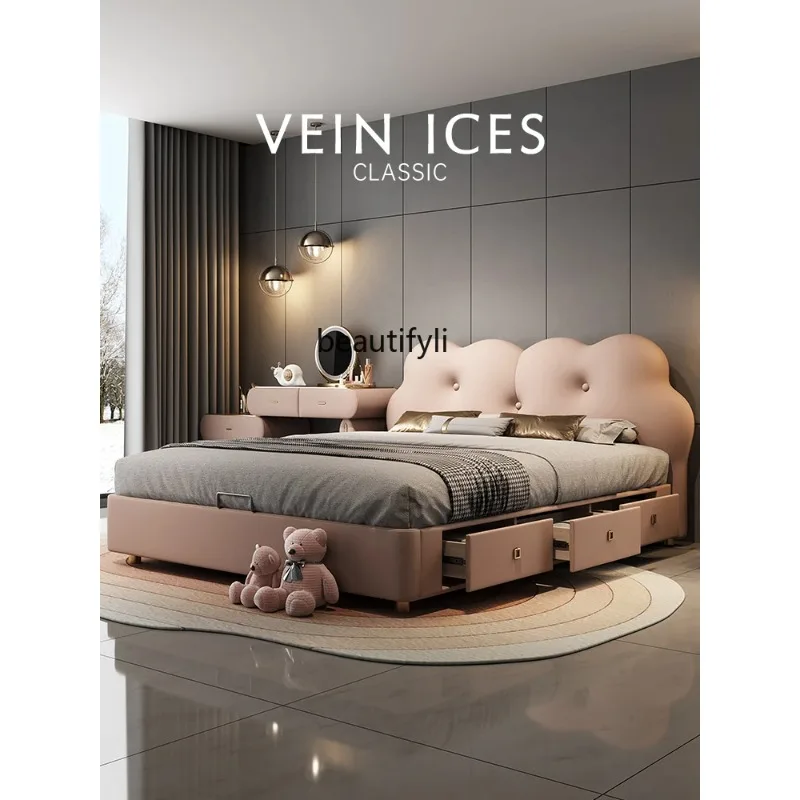 D2520 Cookie-shaped Daughter's Room Genuine Leather Floating Solid Wood Cute Luxury Princess Single Bedroom Home Use