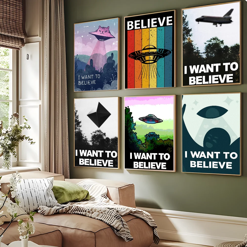 The X-Files I Want To Believe Anime Posters Sticky Waterproof Paper Sticker Coffee House Bar Kawaii Room Decor