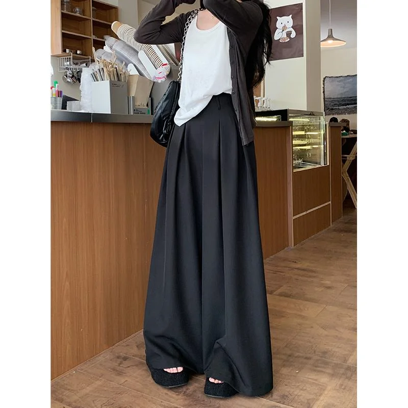American Style High Waist Casual Pants Women's Summer Vintage Versatile Loose Wide Leg Pants Draping Straight Floor-Length Tr...