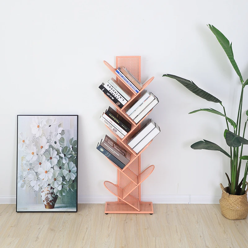 Modern Iron Shelf Floor-Standing Bookcase Organizer Simple Style for Book CD Storage in Bedroom