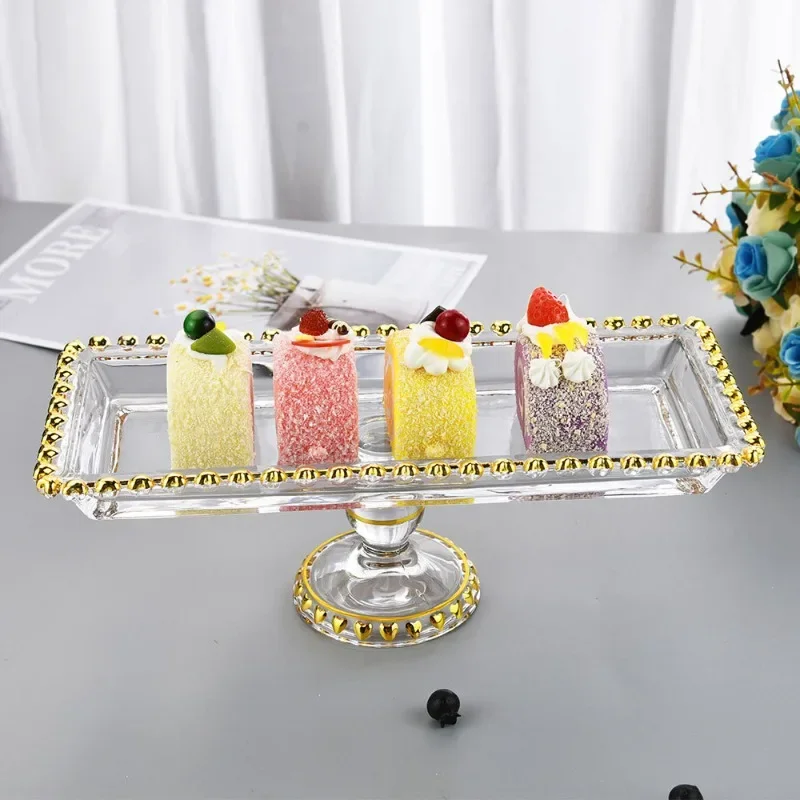 Bead Tall Glass Fruit Plate Pastry Plate Round Dim Sum Dessert Food Tray