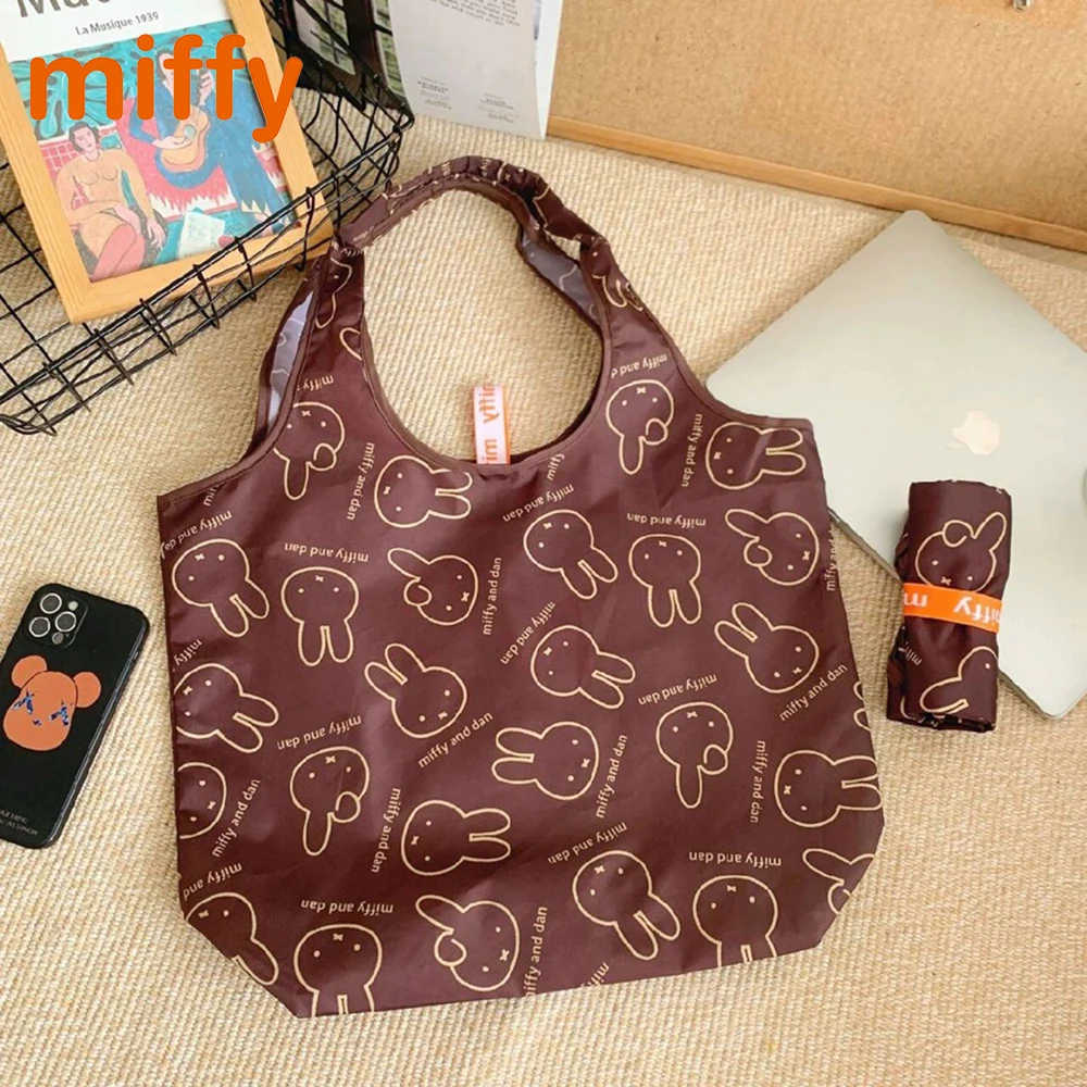 Kawaii miffy bonito saco de compras dos desenhos animados coelho impressão portátil dobrável multifuncional viagem alta capacidade bolsa presente da menina