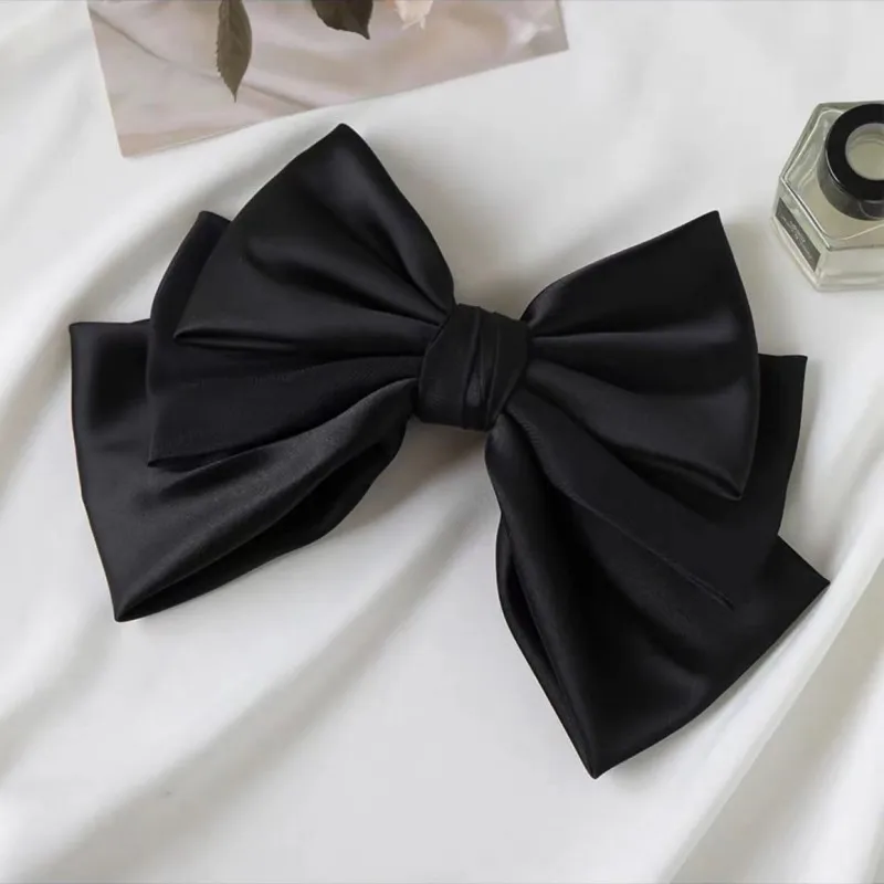 Female Satin Bow Hairpin Ponytail Clip Two-layer Bowknot Ribbon Spring Clip Temperament Accessories Korean Fashion Elegant