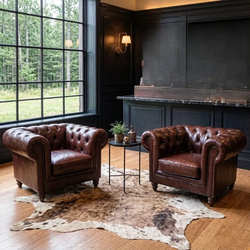 Leather German Sofa Vintage Brown Sofa Chair Home Furnishing Hotel VIP Room Armchair Furniture
