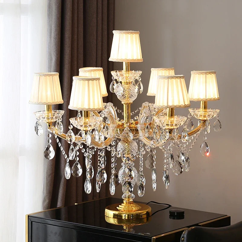 Imagem -04 - Modern Luxury Crystal Table Light Nordic Iluminação Interior American Living Room Decor Table Lamp Quarto Bedside Golden Floor Lamp