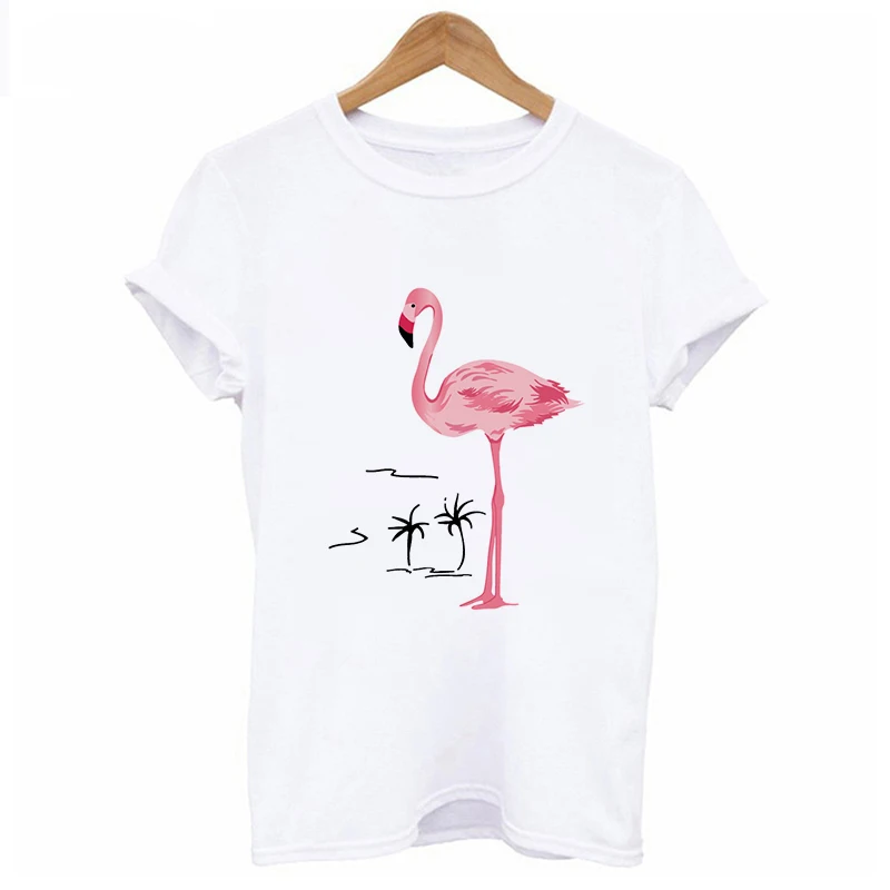 New Summer Women T-shirts Casual Harajuku Flamingo Printed Tops Tee Female T shirt Short Sleeve T shirt For Woman Clothing Femme