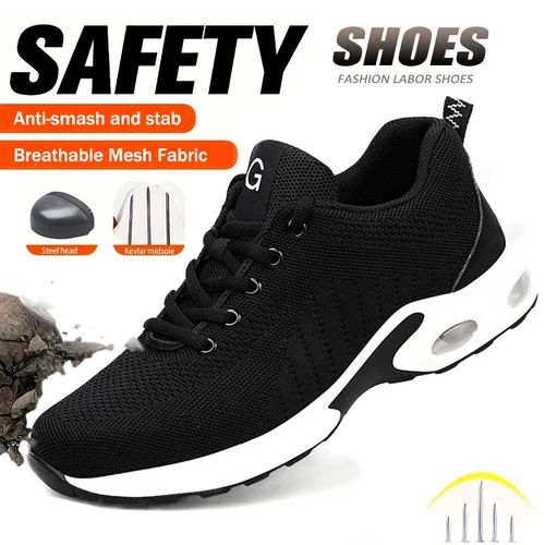 Zapatos de seguridad con punta de acero para hombre y mujer, zapatos de trabajo de protección de seguridad, botas de seguridad ligeras, zapatos indestructibles con cojín de aire