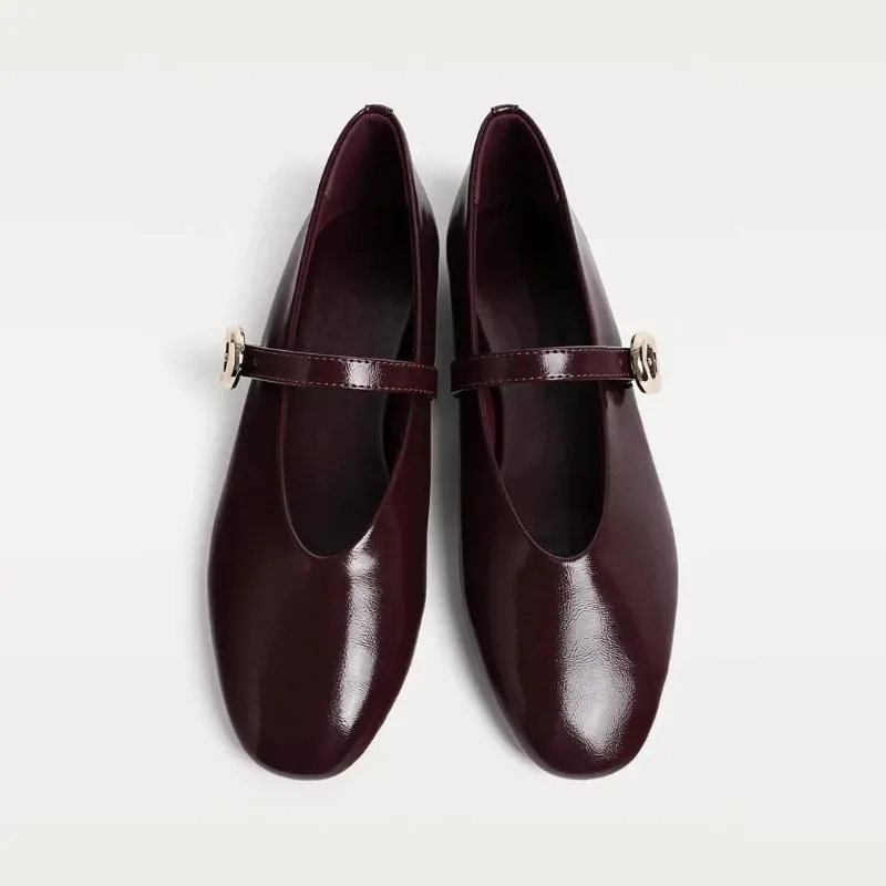 PU Leather Flats Mary Janes Shoes Women Spring Autumn Elegant Red Buckle Strap Shoes Ladies Shallow Casual Streetwear Loafers