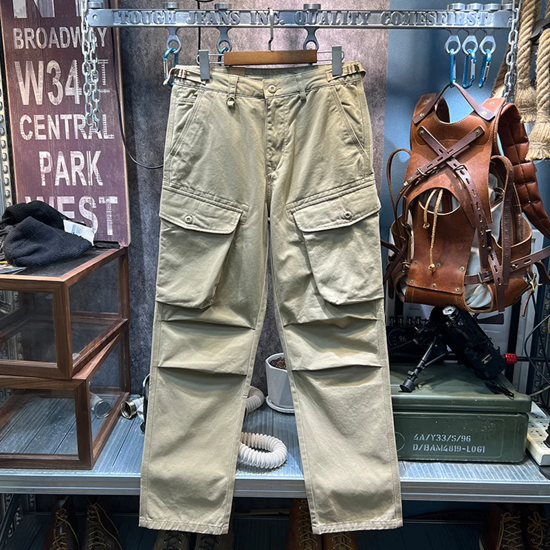 

American Vintage Heavyweight Cotton Cargo Pants for Men - 100% Cotton Washed Relaxed Straight Fit Multi-Pocket Work Trousers