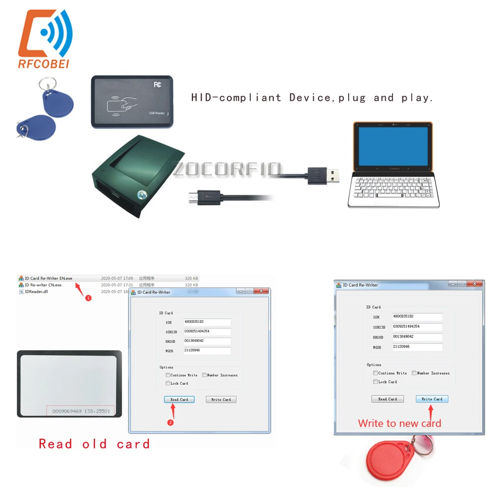 Pembaca Kartu Chip Pintar Usb Rfid T5577 Em4305 Key Badge Writer 125Khz Tag Id Token Clone Copier Windows EM/TK4100 Programmer