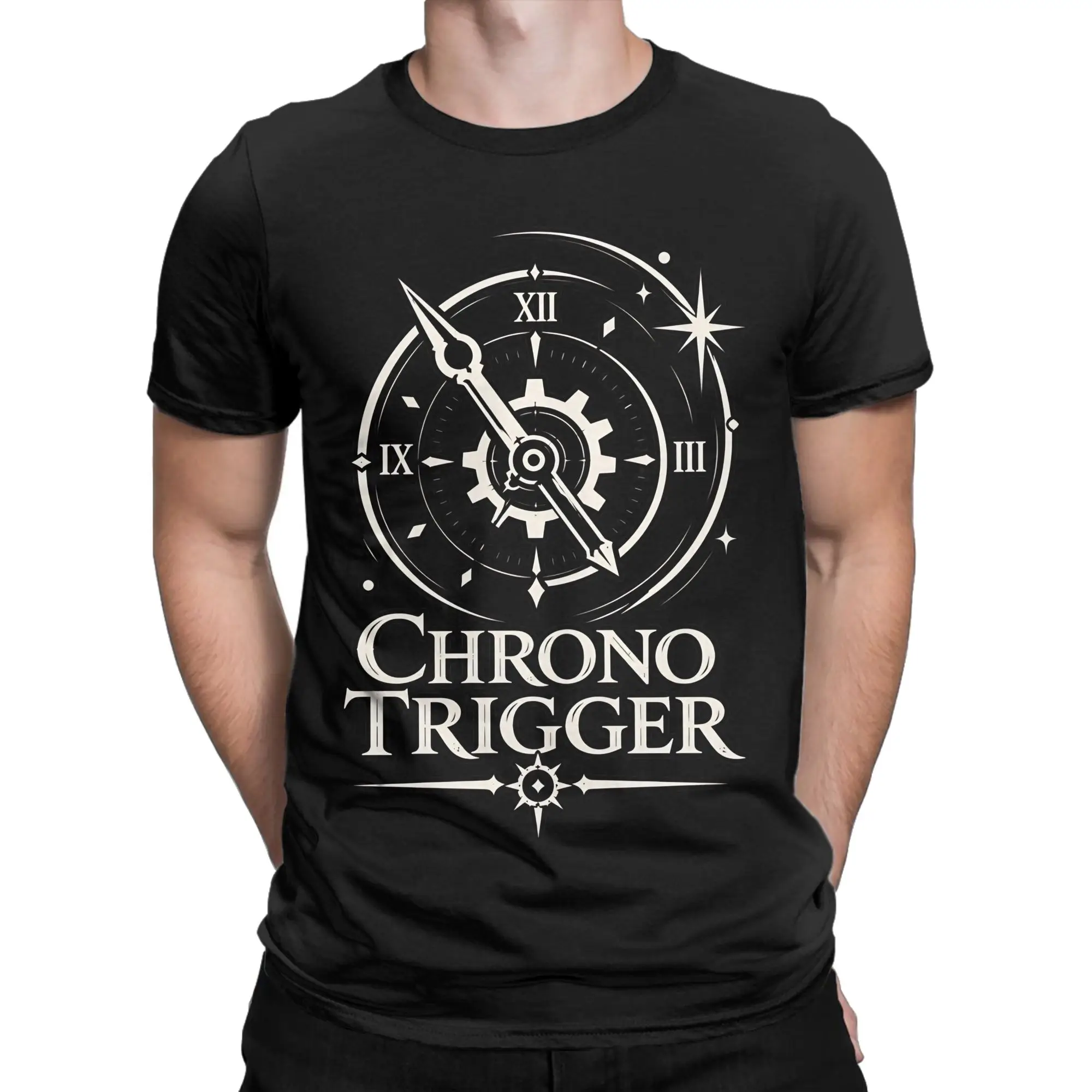 Chrono Trigger Time Travel Clock Retro Gaming Design Oversized Funny Graphic 100% Cotton T-Shirt Chrono Trigger Top Tees For Men