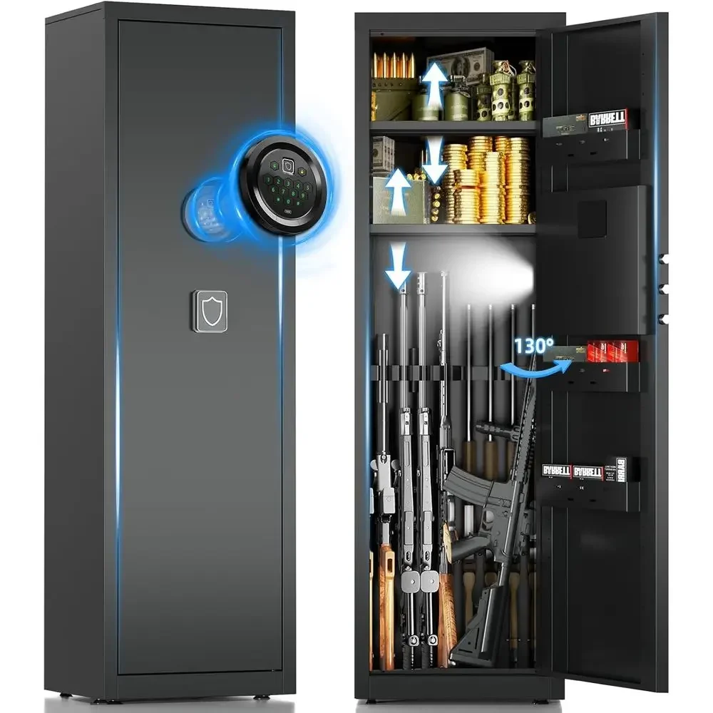 Long Gun Safe with Digital Keypad, Quick Access Safe with Dual Alarm, Gun Cabinet with Removable Shelves