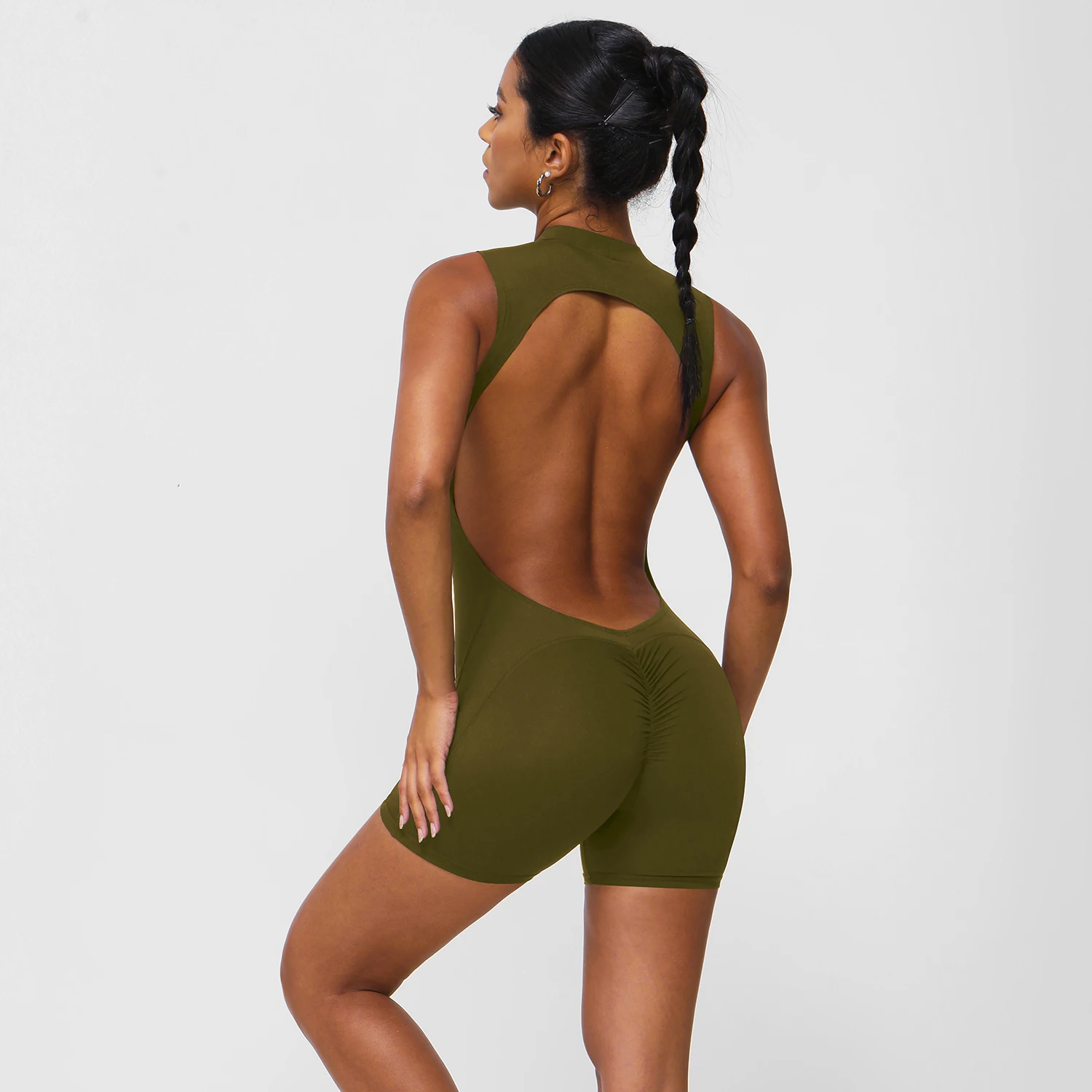بذلة لياقة بدنية بدون أكمام عارية الظهر للنساء ، طقم شورت تدريب ، رفع الأرداف ، بذلة مبطنة للصالة الرياضية ، الجري #5