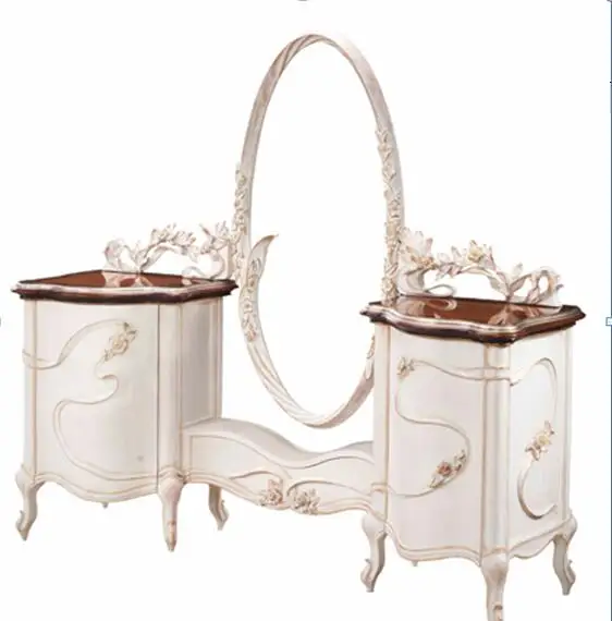 Mirrored Cabinet,Graceful Antique White Vanity Dresser With Mirror, Solid Wood Hand Carved Streamer Deco Princess Bedroom Furnit