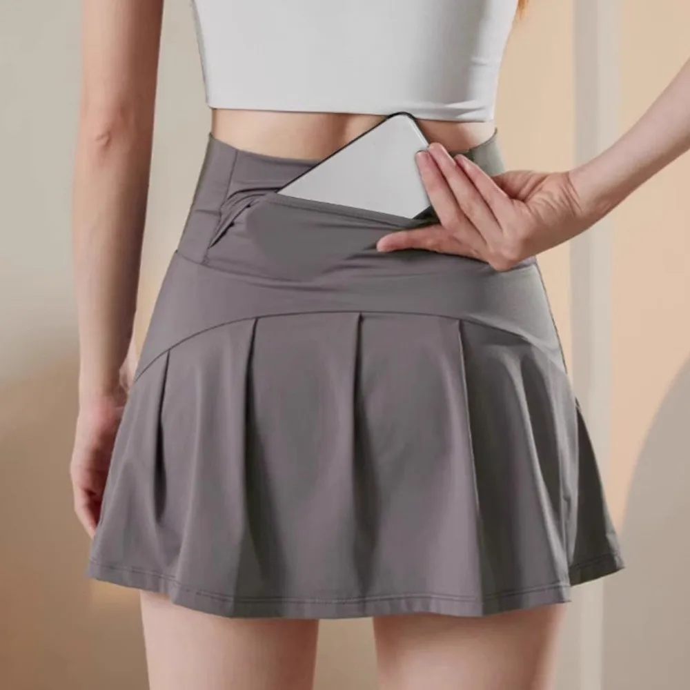 Anti Glare Pleated Tennis Skirt Quick-Drying Double Layer High Waisted Golf Skirts with Lining Breathable Yoga Sport Skirt Women
